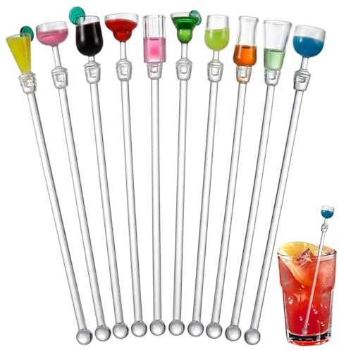 10 Pcs Tiki Bar Accessories,Cocktail Accessories for Drinks, Professional Cocktail Accessories Set Transparent Glass-Shaped Stirring Sticks