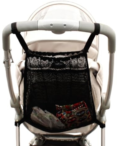 Sac Poussette Universel, Filet de Rangement Grande Capacité pour Poussette et Landau, Organisateur de Poussette Pratique pour Accessoires Bébé et Courses, Noir, 1 Pièce