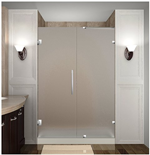 Aston Nautis 46 x 72 Completely Frameless Hinged Shower Door in Frosted Glass, Brushed Stainless Steel