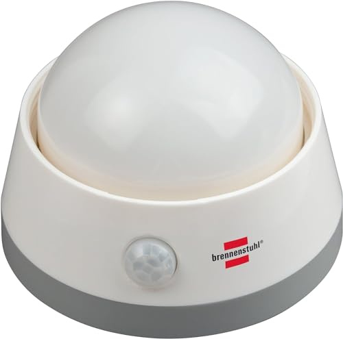 Brennenstuhl LED-Nachtlicht mit Infrarot-Bewegungsmelder | Orientierungslicht mit sanftem Licht inkl. Push-Schalter und Batterien, weiß