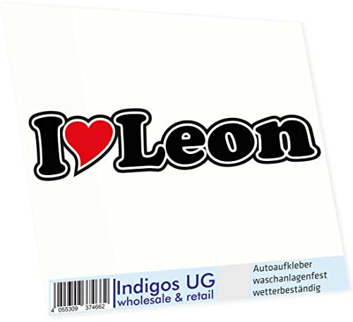 INDIGOS UG Auto Aufkleber I Love Leon 15 cm - Autoaufkleber - KFZ Sticker selbstklebend - für Motorrad, Fenster oder Heckscheibe - wetterfest & UV-beständig Sticker mit Namen von Mann Frau Kind