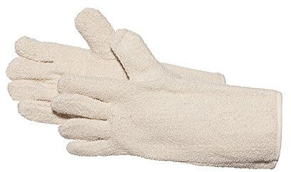 Jah Baumwoll-Frottée-Handschuh (38 cm, natur) – hitze- & kältebeständig – für Ofen/Hitze, Kühlbereich & Gießerei