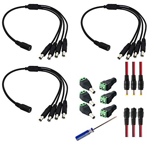 GTIWUNG DC Power Splitter Cavo, Sdoppiatore Cavo 1 Femmina a 4 Maschio, 12V 5.5x2.1mm DC Treccia Pigtail Power, Connettore Attacco Maschio Femmina per CCTV Sorveglianza Camera
