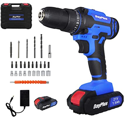Taladro atornillador de impacto inalámbrico 21 V, juego de accesorios de 29 piezas, 18 + 1, par de torsión 45 Nm, taladro de percusión, velocidad variable