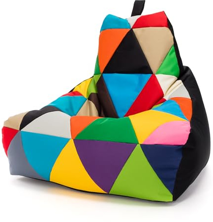 Ecopuf - Pouf Keiko Patchwork Poltrona da Esterno Impermeabile - Pouf Imbottito in Palline di Polistirolo - Relax Soggiorno - M - 100x80x85 cm, Nero Nc14