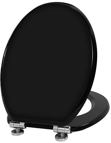 Angel Shield Wooden Toilet Seat with Adjustable Soft Close Hinges Antibacterial Molded Wood Toilet Seat Quick Release Removable Lid for Easy Cleaning and Assembly (Black)