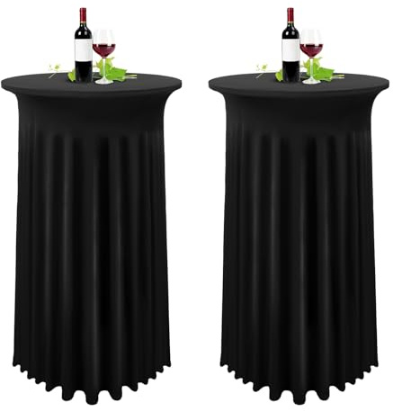YMHPRIDE 2er-Set Schwarz Stehtisch Hussen Stretch Stehtisch Tischdecke mit Rock, 80×110cm Runder Cocktail-Tischrock, Bistrotisch-Bartisch-Abdeckung für Party, Hochzeit, Banketttisch