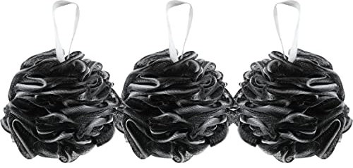 Lifeforce Shower Sponge Bath Loofah, 3 Pack Black Shower Puff Large, Clean Skin Loofah Sponge for Bathing, Comfortable and Soft, Mesh Loofah Body Exfoliating Shower Sponge - Thick & Luxurious Colours
