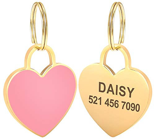 Hundemarke 2 stücke benutzerdefinierte Herz Dog id Tag graviert kleine mittelgroße streichelameschild Edelstahl personalisierte Mode Gold Dog Tag Anti-verloren Haustier-ID-Marke
