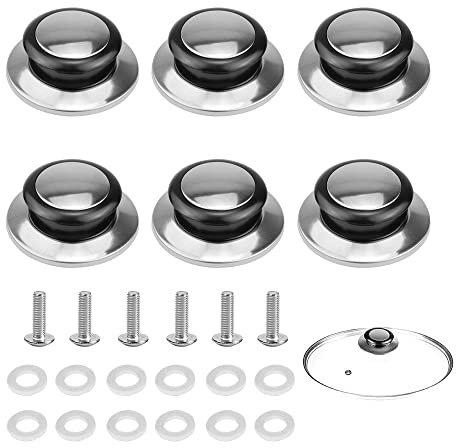 ZJRung 6 Stück Topfdeckelknopf Edelstahl Ersatz Topfdeckel Ersatzgriff Universal Hitzebeständiger Topfdeckelgriffe mit Schrauben für Topfdeckel Ersatzknöpfe Kasserolle