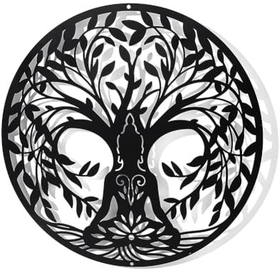 NBEADS Árbol de la Vida y Yoga, decoración de Pared de Metal, decoración de Pared Negra para Colgar en la Pared para el hogar, Sala de Estar, baño, Cocina, Oficina, Hotel, 30x30cm