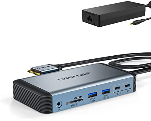 Docking station USB C per MacBook Triple Display, Lemorele 12 in 2 Hub con Dual HDMI, Gigabit Ethernet, 4 USB 3.0, 18 W PD Out, dati USB C, TF/SD, 3,5 mm audio/microfono