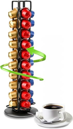 MIVIDE Supporto per Capsule Nespresso, 40 Cialde Porta Capsule Girevole per Nespresso, Porta Capsule per Caffè Nespresso Verticale 360°, Nero