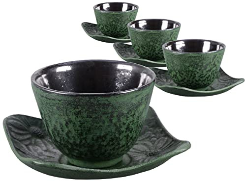 tea4chill Gusseisen Teetasse mit Untertasse Hako dunkelgrün 100ml. Traditionelle asiatische Gusseisen Teebecher im Set mit Untersetzer. Ideal Ergänzung für Gusseisen Teekanne.