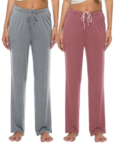 JINSHI Femme Bas de Pyjama Pantalon Long Doux Modal Vêtements de Nuit Élastique avec Poches