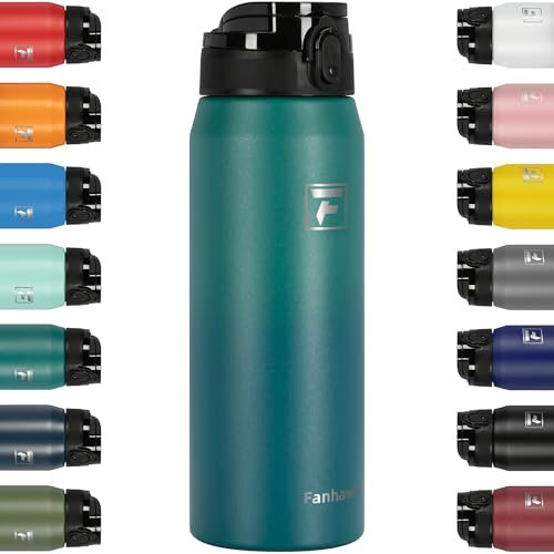 Fanhaw 750 ml Insulated Stainless Steel Water Bottle with 1 Lid (Chug Lid) - For Kids, Women, Men | Leak & Sweat Proof with Anti-Dust Lid (Green Blue)