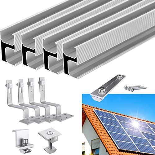 Warmfay Solarmodul Halterung Ziegeldach, Photovoltaik Halterung Ziegeldach Befestigungssystem 115CM Montageschiene Dachhaken für 2 Module, Solarpanel Halterung Ziegeldach für 35mm Dicke Solarmodule