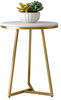 Nachttische Home Couchtisch, einlagiger runder Beistelltisch aus Metall mit künstlichem Marmor-Finish, Wohnzimmer, Schlafzimmer, Balkon, Restaurant, Bartisch, Korbtisch (Farbe: Weiß, Größe: