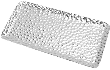 Serviertablett, Kleines Gehämmertes Tablett, Rechteckiges Serviertablett aus Edelstahl, Exquisites, Geruchloses Dekoratives Metalltablett Für Wohnzimmer, Schlafzimmer, Küche, Badezimmer(Silber),