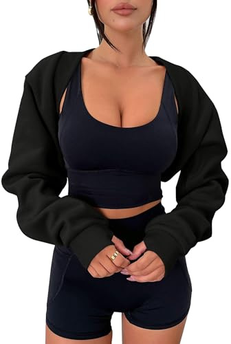 Zwurew Black Shrug Y2K Tops Long Sleeve Bolero Shrug Sweatshirts Open Front Workout Gym Tops Shrugs