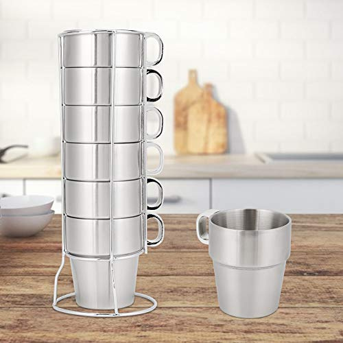 Natudeco 6pcs Tasses En Acier Inoxydable Double Couche Anti-brûlure Tasse Empilable Tasse à Café Tasse à Bière Avec Support De Tasse Pour Cuisine Bar Et Café