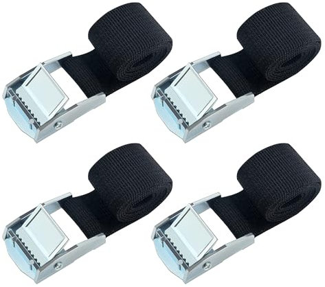 YIXISI 4 Pezzi Cinghie di Fissaggio, Cricchetto per Carico Regolabili, Cinghie per Trasporto di Ancoraggio Camping Outdoor, per Moto, Auto, Rimorchio, Bagaglio, Carico, 50 × 2.5cm, Nero