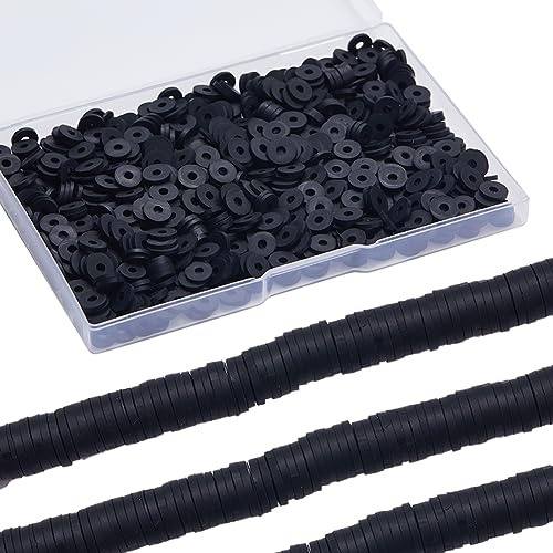 SUNNYCLUE 1 Box Mit 1000 Stück + Schwarzen Tonperlen Heishi Perlen 6 mm Große Polymer Tonperlen Runde Scheiben Ton Polymer Perlen Lose Distanzperlen Für Die Schmuckherstellung DIY Armbänder Halskette