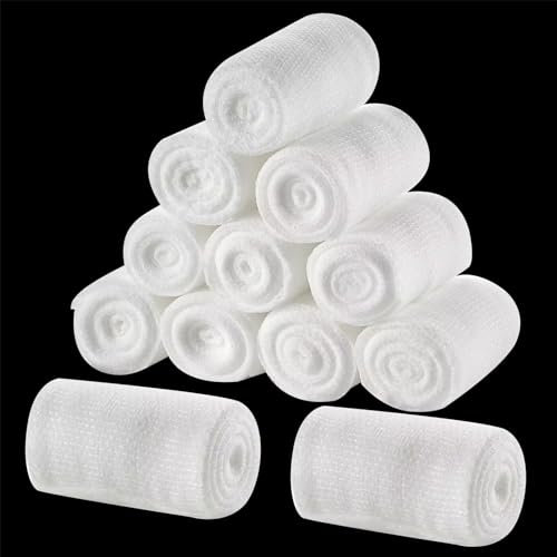 Mullbandagen, 10 cm x 4,5 m, weiche Rolle, Stretch-Wickel für Erste-Hilfe-Wundversorgung, 12 Rollen