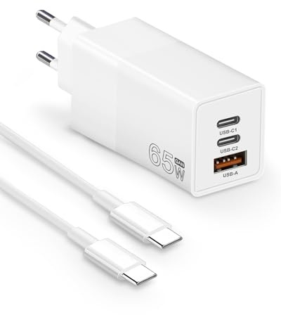 Chargeur USB C 65W, Chargeur GaN Rapide, Adaptateur Secteur 3 Ports pour MacBook Pro, MacBook Air, Google Pixelbook, ThinkPad, Dell XPS, iPad Pro, Galaxy S22/S20, iPhone 15/Pro et Plus Encore