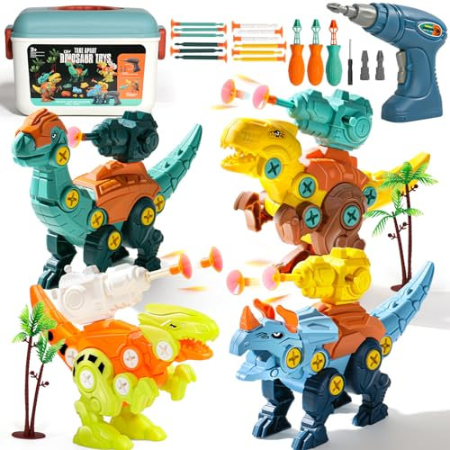 Dinosaure Jouet Enfant 3 Ans Jeux Enfant 3 Ans avec Boîte de Rangement Perceuse Électrique Garcon Fille 3 4 5 7 Ans Démontage Jouet Dinosaure Cadeau Fille Garcon