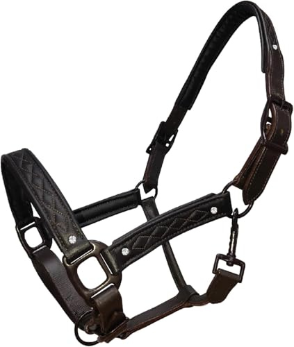 Horse Leather Headcollar Fancy Stitched with Diamante Size Full-Shetland Black (Cob)