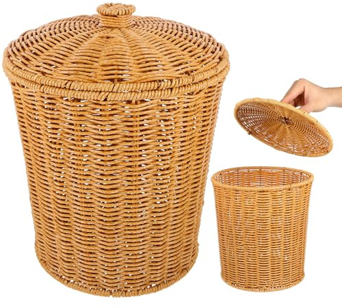 Lidded Multipurpose Basket Pp Woven 11.4x9.3x7.9 Inch | Laundry Room Clothes Basket, Stable Balance for Home and Living Room, Storage for Sundries