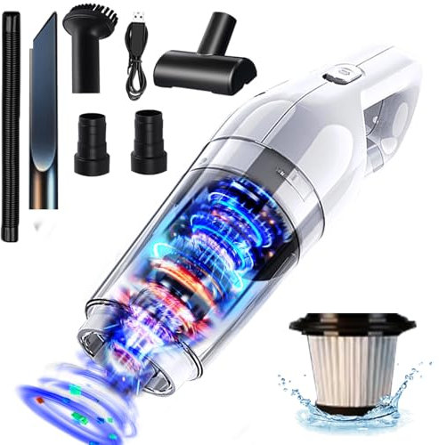 Handstaubsauger,15000Pa Handstaubsauger Akku Testsieger Beutellos,120W Autostaubsauger Stark Mini Nass/Trocken Handsauger Kabellos Staubsauger für Auto/Haus,Tierhaare,HEPA Filter[Hohe Leistung A+]