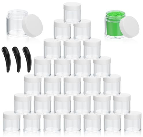 HaoChen Lot de 30 pots à crème vides avec couvercle, mini récipients en verre cosmétique, 10 ml, pots de baume à lèvres avec 3 mini spatules, échantillon de voyage pour nail art, crème - (blanc)