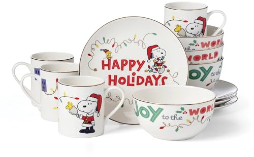 Lenox Snoopy Christmas Porcelain 12-Piece Dinnerware Set for 4