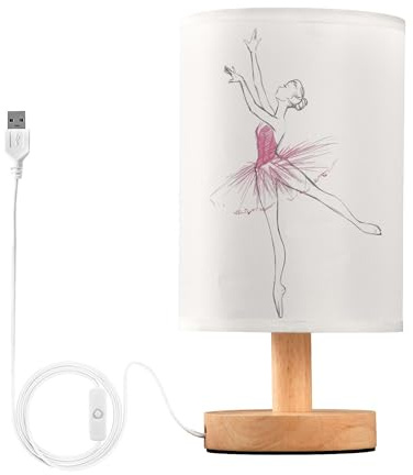 YYZZH Table Lamp Ballerina Dancer in Pink Ballet Suit Dancing Nightstand Lamp with Wood Base Fabric Lamp Shade Bedside Desk Lamp for Living Room Bedroom Kids Room Office