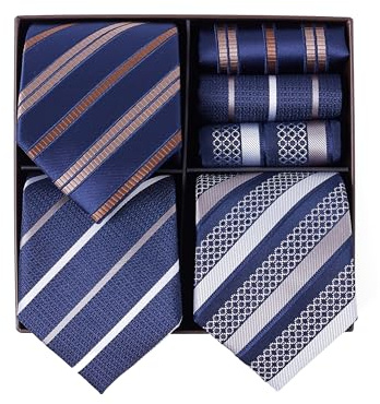 BRERA 67 Set 3 Krawatten für Herren und 3 Taschentücher | Geschenk Box für Männer mit Krawatte und Stofftaschentücher | Geschenkbox Hochzeit | Classische Krawatte und Einstecktuch
