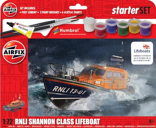 AIRFIX - Starterset – A55015 RNLI Shannon-Klasse Rettungsboot Modellbausatz – Plastikmodellbausatz für Erwachsene und Kinder ab 8 Jahren, Set enthält Abziehbilder, Pinsel und Polykleber – Maßstab 1:72