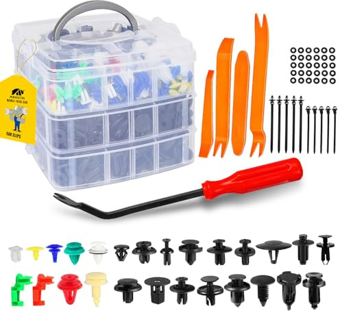 MIKKUPPA 925 Stück Universal Auto Befestigungclips Set mit | Demontage Werkzeuge Kabelbinder, Kunststoff Spreiznieten Türverkleidung Klammern Stoßstangen Befestigungclips