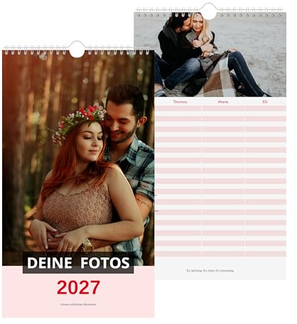 PhotoFancy® - Personalisierter Familienplaner 2027 mit eigenen Fotos - Familienkalender mit 2,3,4 oder 5 Spalten selbst gestalten - Familienorganisation mit dem Kalender leicht gemacht