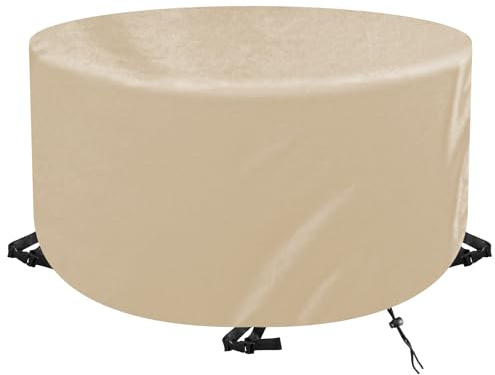 WXWYGNY Housse de Protection Ronde pour Salon de Jardin Ø160x75cm,420D Housse Table de Jardin Ronde,Housse Imperméable et Anti-UV pour Table et Mobilier de Jardin,Housse de Meuble Ronde,Beige