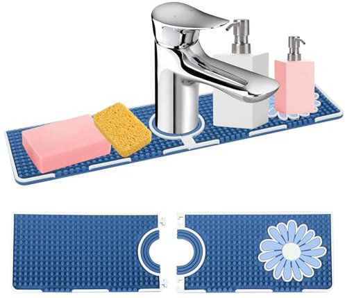 Tappetino Rubinetto Cucina,Protezione Rubinetto e Tappetino in Silicone di Scarico Drenaggio, Scolaposate da Lavello Gocciolatoio per Scolapiatti,37*14*2,1cm