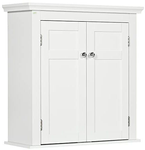 kleankin Armario para Baño de Pared Mueble de Baño Colgar con Estantes Ajustables y Puertas con Cierre Magnético Armario de Pared para Cocina Comedor 58x24x60 cm Blanco