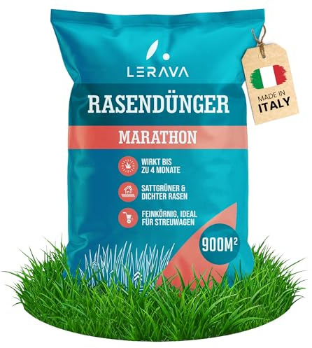 LERAVA Engrais Gazon Printemps Marathon (900 m²) – NPK libération lente anti mousse – Fertilisant pelouse riche en azote – Gazon vert et dense en 2–3 semaines