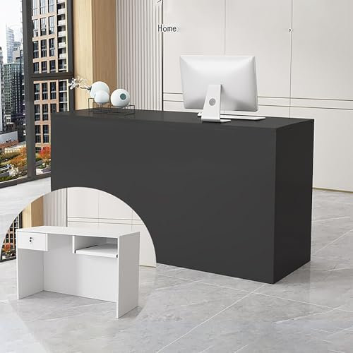 Moderne schwarze Empfangstheke mit abschließbarer Schublade und Tastaturablage, ideal für Kirchen, Klassenzimmer und kleine Büros, 100 x 45 x 75 cm