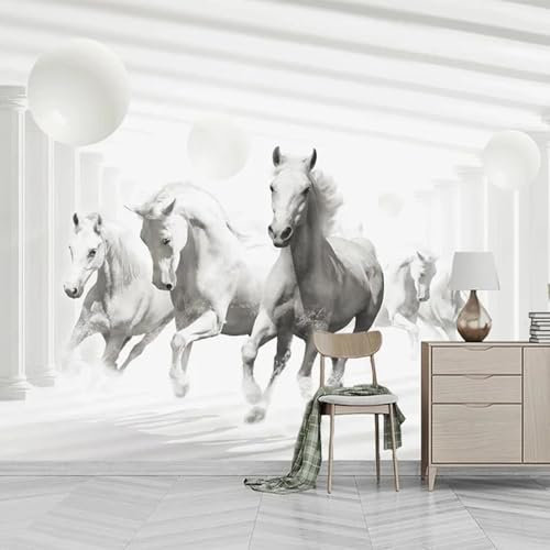 MIXUEXUNLU Mural Wallpaper 3D Three-Dimensional Space Expansion White Horse Mural Living Room TV Sofa Bedroom Home Decoration Wall Painting