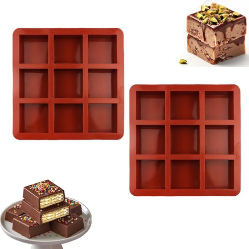 Pack of 2 Thick Chocolate Bar Mould 9 Cavity Bread Baking Mold Mini Brownie Baking Mould Extra Deep Chocolate Bar Mould Silicone Deep Chocolate Bar Moulds for DIY Chocolate, Brownie, Bread, Soap