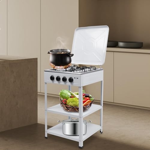 Gasherd Outdoor-Herd,Kommerzielle Restaurant Küche Stand 4 Brenner Kochen Gas Herd Set mit Deckel,für Familien- oder Outdoor-Aktivitäten wie Camping, Angeln, Caravaning