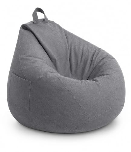 Highdi Sitzsack für Erwachsene, nur Bezug (Keine Füllung), Großer Gaming Sitzsäcke Grey Bean Bag Chair für Outdoor Living Room Decor (90 x 110 cm)