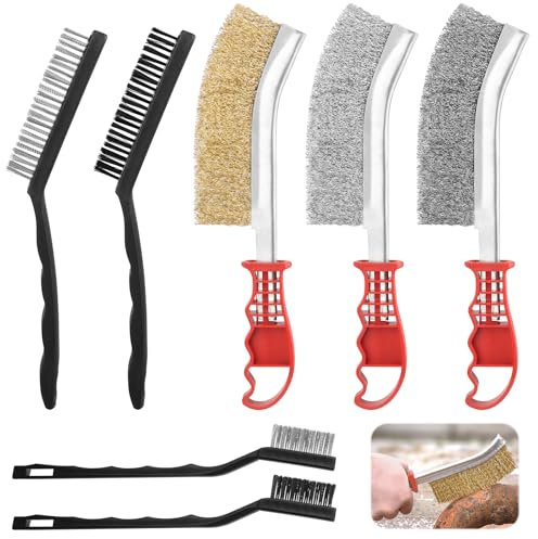 7 Pezzi Spazzola Acciaio, Spazzola Metallica, Acciaio al Carbonio, Ottone, Nylon, Spazzole per Pulire per Pulizia Vernice, Polvere, Legno, Togli Ruggine, Spazzola Pulizia Fessure